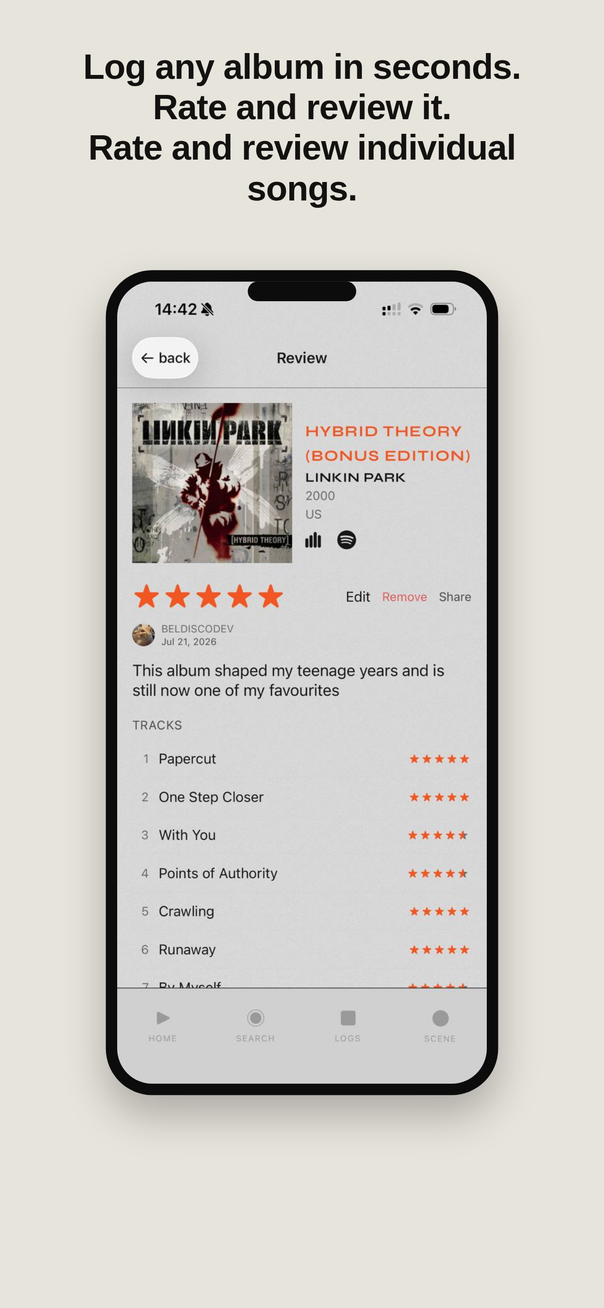 Rate and review albums and tracks