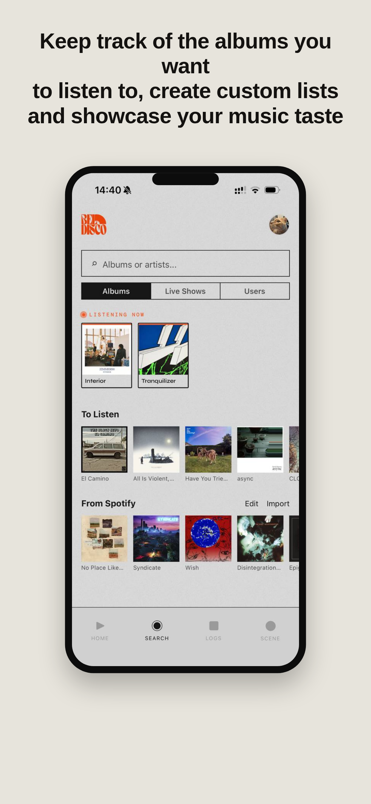 Search and want-to-listen lists